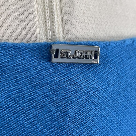 St John Sweater Womens Large Blue Green Wool Colorblock Pullover Relaxed Fit - Picture 10 of 10